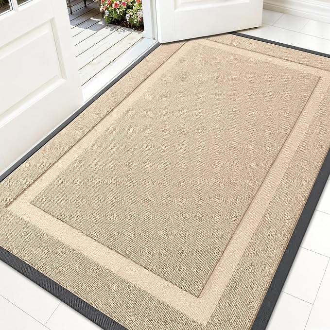 OLANLY Front Door Mat Outside 71x47, All-Season Heavy-Duty Rubber Doormat | Off-White, Absorbent, Stain Fade Resistant, Waterproof Non-Slip Backing, Low-Profile Indoor Outdoor Floor Mat for Entryway