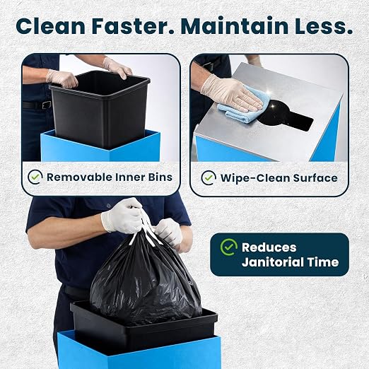Alpine Commercial Indoor Recycle Bin with Lid - 29 Gallon Blue Recycle Bin Recycle Trash Can Office Recycling Bins, Metal Recycling Container with Stickers & 3 Optional Lids Sold Separately