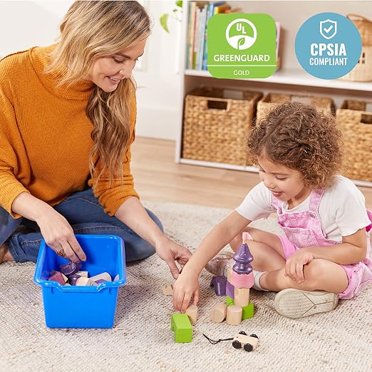 ECR4Kids Scoop Front Storage Bin, Multipurpose Organization, Blue, 5-Piece | Durable plastic, GREENGUARD Gold Certified, 1.2 gallon capacity, lightweight & nestable, built-in handle, classroom/home use