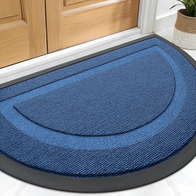 OLANLY Half Circle Front Door Mat Outside 71x23 All-Season Rubber Doormat | Navy Blue, Absorbent, Heavy-Duty, Stain Fade Resistant, Waterproof Non-Slip Backing, Low-Profile Indoor Outdoor Entryway Mat