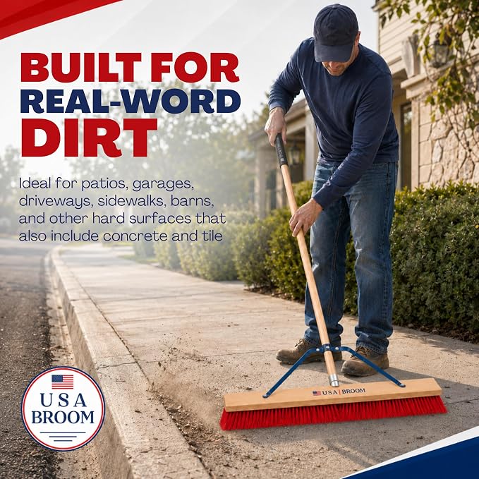 2-Pack - 36" Everyday Sweep Indoor/Outdoor Push Broom with 60" Handle. Ideal for Garages & Shops. Durable American Made Steel Brackets-All Stainless Steel Hardware. No Plastic. 100% USA Made