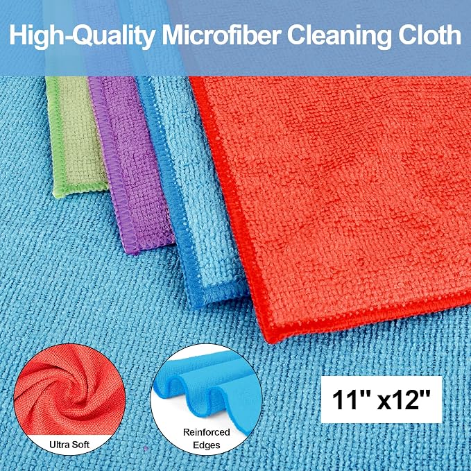 Microfiber Cleaning Cloth, 24 Pack Cleaning Rags,12" X 11" Lint Free Dish Towels Wash Cloths, Reusable Microfiber Towels for Home and Kitchen Bathroom Apartment Cleaning Supplies, Assorted