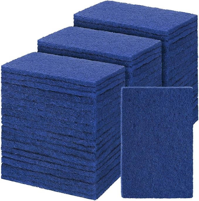 Hoolerry 100 Pcs Non Scratch Scouring Pads for Kitchen Dish,Blue | Reusable Anti Grease Scrubbers, for Pan Metal Grills Cookware, Household Cleaning Dishwashing, 4.3 x 3 x 0.3 Inch Size