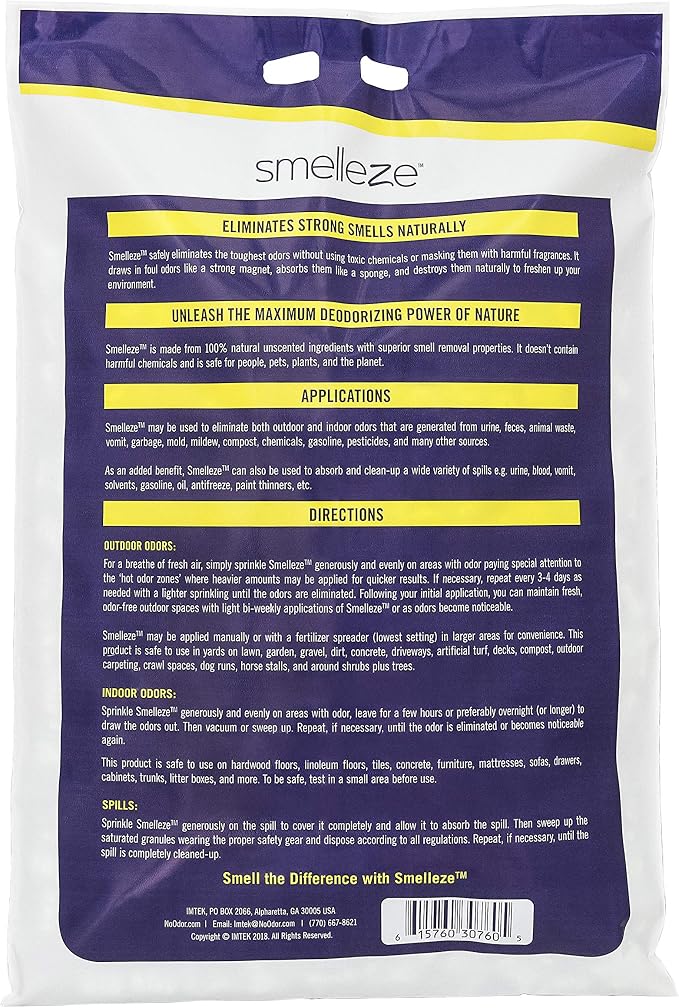 SMELLEZE Dead Animal Odor Eliminator for Strong Odor Removal - Eliminate Dead Rodent & Wildlife Smell - Safe Indoor & Outdoor Use, Natural Odor Remover, Fresh & Effective - Granules, 25 lbs. | Eliminate Dead Rodent & Wildlife Smell - Safe Indoor & Outd...