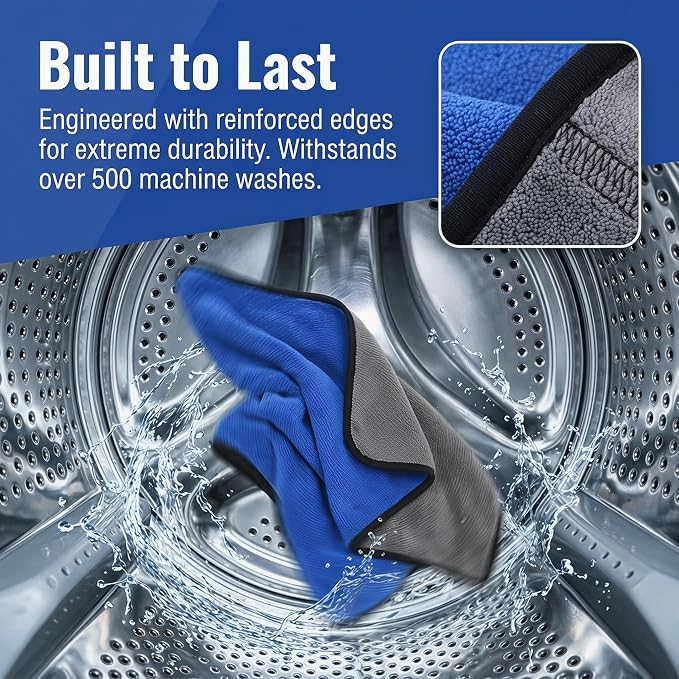 10 Pack Premium Microfiber Towels for Cars - Coral Velvet Ultra-Soft Super Absorbent Drying Towels, Lint-Free Streak-Free Car Detailing Cloth, 11.8"x15.7" Blue/Grey