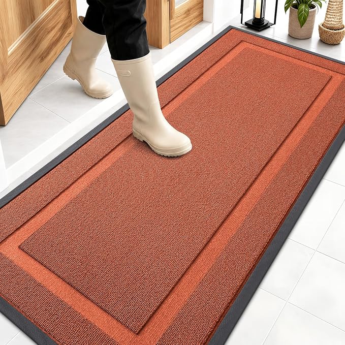 OLANLY Front Door Mat Outside 59x23, All-Season Heavy-Duty Rubber Doormat | Vermillion Red, Absorbent, Stain and Fade Resistant, Non-Slip Backing, Low-Profile Indoor Outdoor Floor Mat for Entryway
