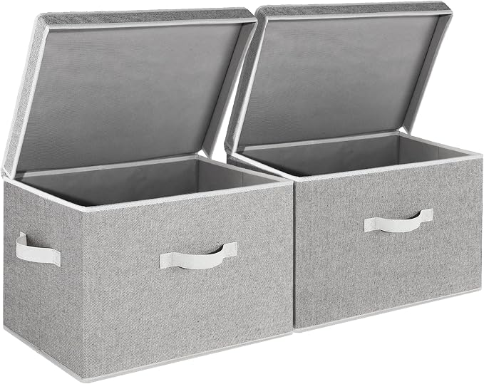StorageWorks Fabric Storage Bins with Lids, Closet Storage Bins | Flip-Top Lid, 3 Handles, Collapsible, Stackable, for Clothes Blankets, Multi-Purpose, Jumbo, Gray, 2-Pack