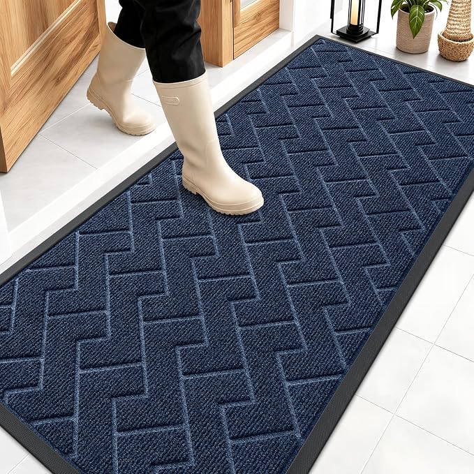OLANLY Front Door Mat Outside 59x23, All-Season Absorbent Rubber Doormat | Blue, Heavy-Duty, Stain and Fade Resistant, Waterproof Non-Slip Backing, Low-Profile Indoor Outdoor Floor Mat for Entryway