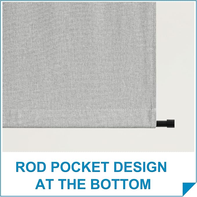 RYB HOME Linen Blended French Door Curtains, Self Adhesive Shades | Privacy, Room Darkening, Glass Door Window Curtains, for Kitchen Patio Sidelight Window, Tie Up, W34 x L69, Grey, 1 Panel