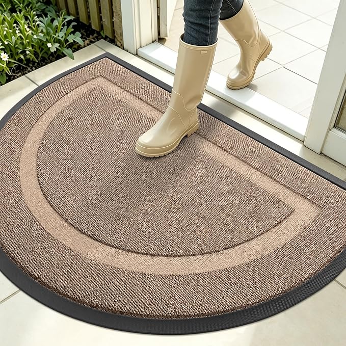 OLANLY Half Circle Front Door Mat Outside 35x23 All-Season Rubber Doormat | Mocha, Absorbent, Heavy-Duty, Stain and Fade Resistant, Waterproof Non-Slip Backing, Low-Profile Indoor Outdoor Entryway Mat