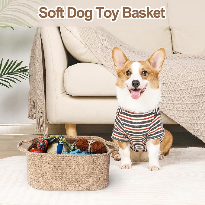Cute Brown Gift Basket, Woven Baskets for Gifts Empty, Cotton Rope Storage Bin for Organizing, Decorative Dog Toy Box, Baby Nursery Organizer, Wicker Easter Basket with Handle, Room Decor