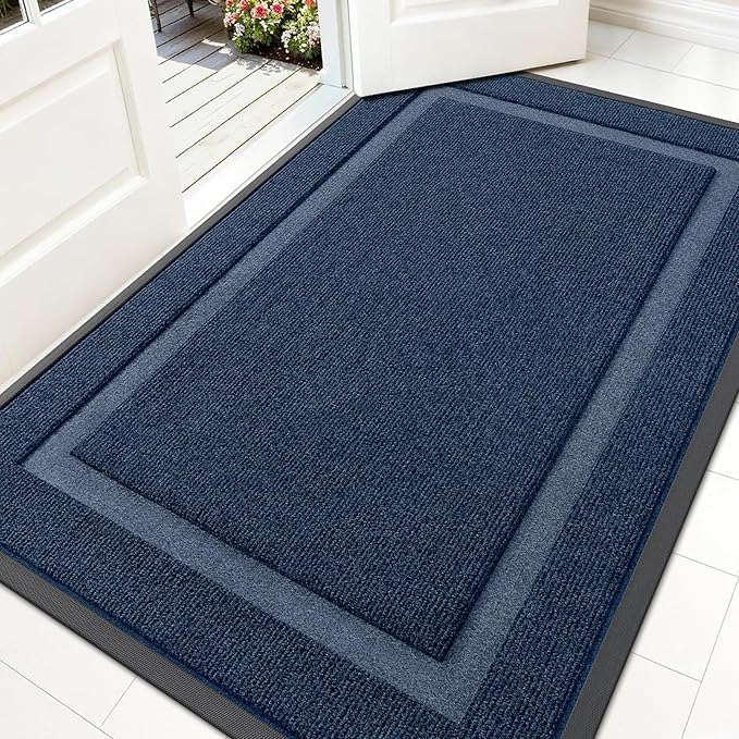 OLANLY Front Door Mat Outside 59x34, All-Season Heavy-Duty Rubber Doormat | Blue, Absorbent, Stain and Fade Resistant, Waterproof Non-Slip Backing, Low-Profile Indoor Outdoor Floor Mat for Entryway