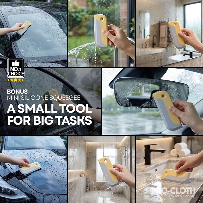 PRO-CLOTH Window & Glass Cleaning Cloths (6-Pack, 12 x 16") – Premium Honeycomb Microfiber Cloths for Windows, Mirrors, Car Glass & Screens, Water Only, Lint-Free, Streak-Free + Mini Silicone Squeegee
