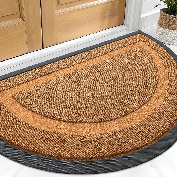 OLANLY Half Circle Front Door Mat Outside 59x34 All-Season Rubber Doormat | Tangerine Orange, Absorbent, Heavy-Duty, Stain and Fade Resistant, Non-Slip Backing, Low-Profile Indoor Outdoor Entryway Mat