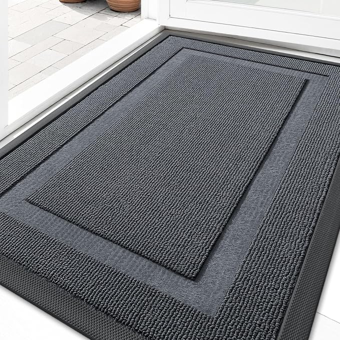 OLANLY Front Door Mat Outside 33x21, All-Season Heavy-Duty Rubber Doormat | Charcoal Gray, Absorbent, Stain and Fade Resistant, Non-Slip Backing, Low-Profile Indoor Outdoor Floor Mat for Entryway
