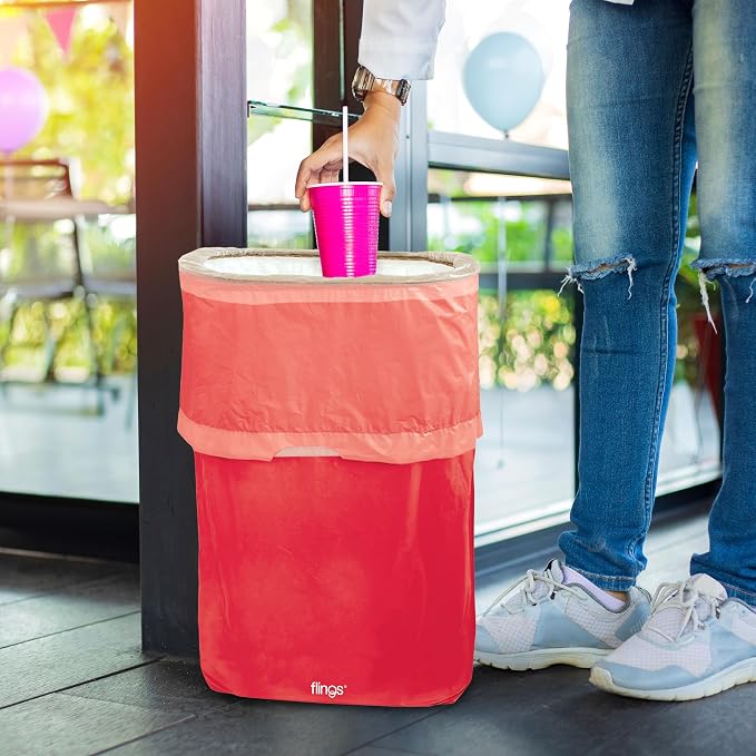 Party City Flings Plastic Bin (3-Pack) - Red (2) and Recycle (1) - 22 x 15 - Stylish & Convenient Portable Waste Solution for Events & Parties