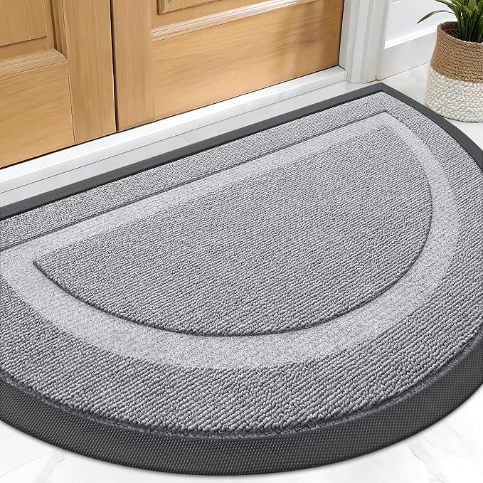 OLANLY Half Circle Front Door Mat Outside 59x34 All-Season Rubber Doormat | Ash Gray, Absorbent, Heavy-Duty, Stain Fade Resistant, Waterproof Non-Slip Backing, Low-Profile Indoor Outdoor Entryway Mat
