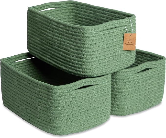 NaturalCozy 13.5”x8.5”x5.5” Rectangle Storage Baskets for Shelves 3 Pack | Cotton Rope Woven Small Baskets for Organizing | Small Storage Bins for Nursery, Bathroom, Closet, Shelf, Decorative