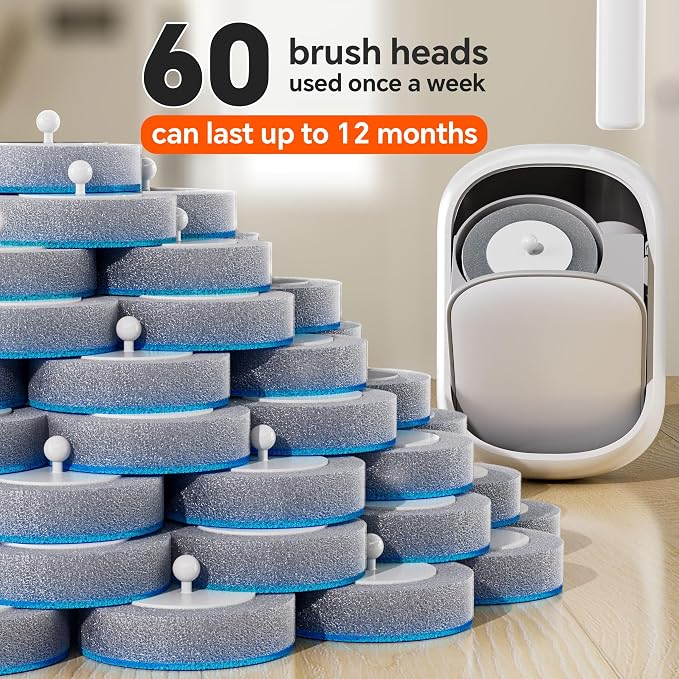 Ctime Disposable Toilet Brush Set with 60 Refills, Wall Mounted Wand Kit | Waterproof with Lid，Hands-Free Lid,New Wand Refills,One-Click Disposal,Pre-Loaded Cleaner,360° Rotating Head