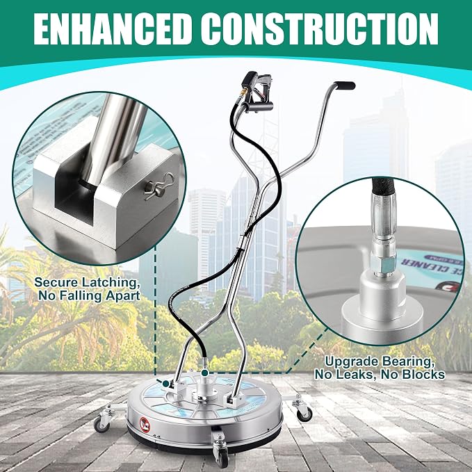 Tool Daily 24" Pressure Washer Surface Cleaner Attachment with Dual Handles | Stainless Steel Driveway Cleaner for Power Washer with Wheels, Pressure Wash Concrete, 4500 PSI