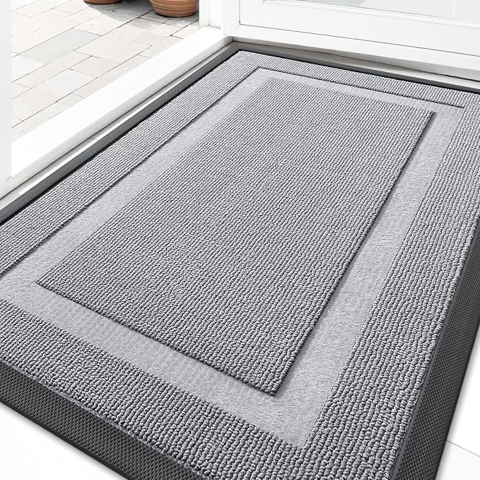 OLANLY Front Door Mat Outside 33x21, All-Season Heavy-Duty Rubber Doormat | Silver Gray, Absorbent, Stain Fade Resistant, Waterproof Non-Slip Backing, Low-Profile Indoor Outdoor Floor Mat for Entryway