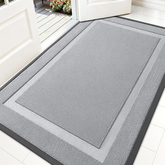 OLANLY Front Door Mat Outside 71x47, All-Season Heavy-Duty Rubber Doormat | Ash Gray, Absorbent, Stain and Fade Resistant, Waterproof Non-Slip Backing, Low-Profile Indoor Outdoor Floor Mat for Entryway
