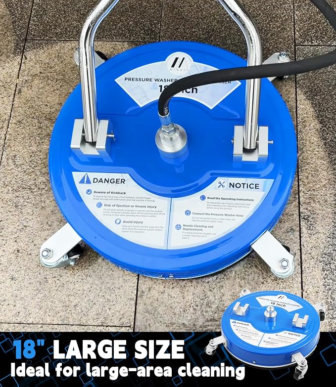 M MINGLE 18” Pressure Washer Surface Cleaner, 4500 PSI | Surface Cleaner Power Washing, Pressure Washer Accessories for Driveways, Concretes, Patios, Sidewalks