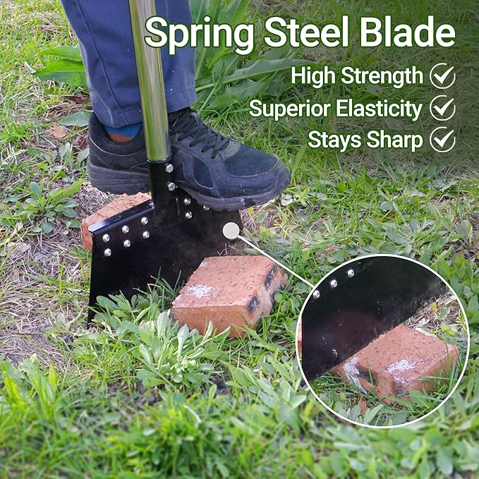63 Inch One-Piece Handle Weed Scraper with 11in Spring Steel Blade | Garden Flat Shovel Floor Scraper Long Handle Heavy Duty Multi Weeding Shovel for Ice, Weed, Dirty, Moss, Lawn Edging