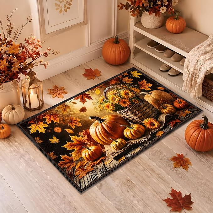 Fall Pumpkin Rug 15.7x23.6 in, Faux Cashmere Non Slip Floor Mat (Pumpkin, 15.7x23.6inch)