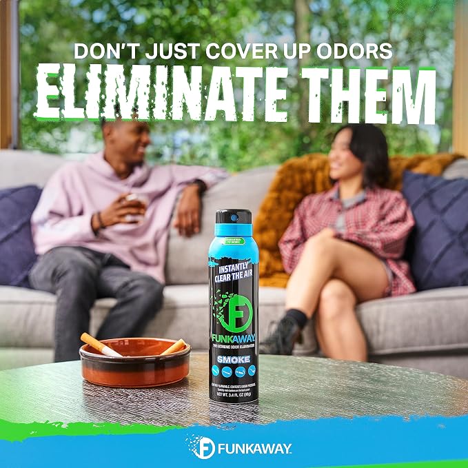 FunkAway Smoke Odor Eliminator Spray (3.4 oz - 8 Pack) Air Fresheners for Airborne Odors, Smoke Remover and Odor Neutralizer Room Spray that Attacks Funk at the Source