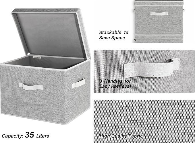 StorageWorks Fabric Storage Bins with Lids, Closet Storage Bins | Flip-Top Lid, 3 Handles, Collapsible, Stackable, for Clothes Blankets, Multi-Purpose, Jumbo, Gray, 2-Pack