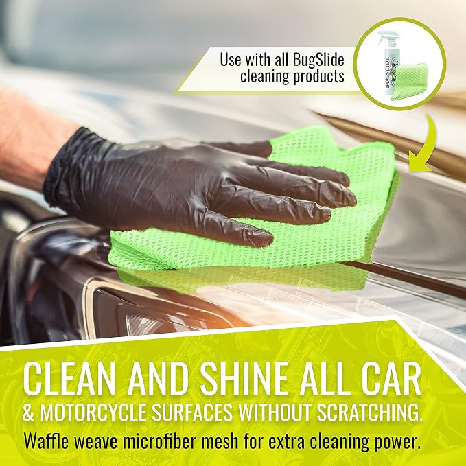 BugSlide Microfiber Mesh X-Treme Cleaning Cloth, No-Scratch Car Surfaces | Waffle weave mesh cloth for extra cleaning power. Use with all BugSlide products to clean and polish, no scratching.
