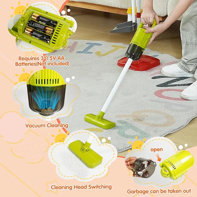 Toddler Cleaning Toy Set,New 29 - with Vacuum Cleaner,Broom & Mop,Ages 3-5 | Piece Detachable Kids Cleaning Set for Kids - for Pretend Play Educational Cleaning Carts Boy and Girls 3-5 Years Old（Red）