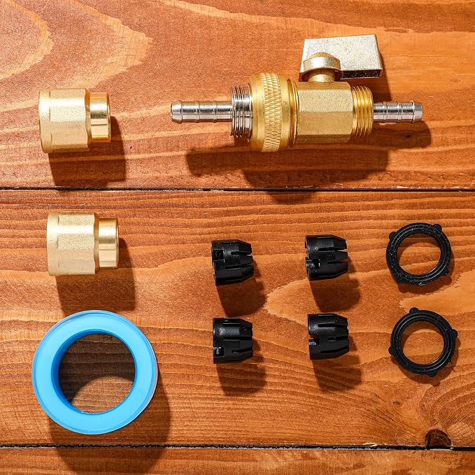 Hicarer Expandable Garden Hose Repair Kit with Shut Off Valve, 4 Set Heavy Duty Brass Telescopic Hose Adapter Fittings for Retractable Water Hoses with 3/4'' Rubber Gaskets