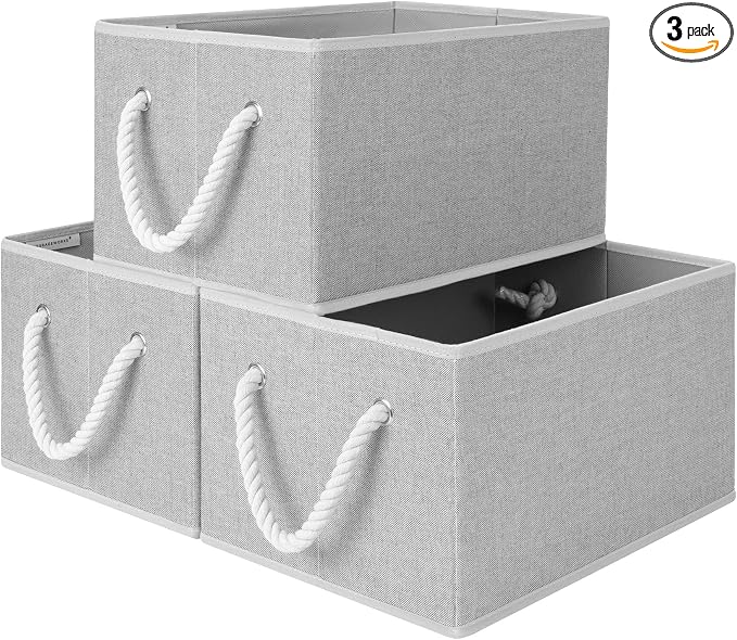 StorageWorks Storage Baskets for Shelves, Closet Organizers and Storage Bins, Fabric Organizer Bins for Clothes, Closet Shelf Organizer, Gray, Large, 3-Pack | Close Storage Baskets for Shelves, Fabric Organizer Bins for Clothes, Closet Shelf Organizer