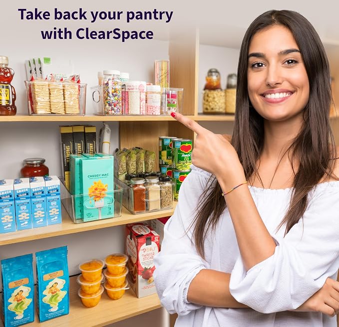 ClearSpace Pantry Organizers and Storage and Cabinet Organizer, 2 Pack | Storage bin with divider for organizing pantry items, food containers, kitchen essentials, and refrigerator storage