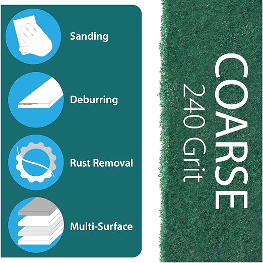 6" X 9" Non-Woven Grey Scuff Pads 240 Grit - 10 Pack (Green)