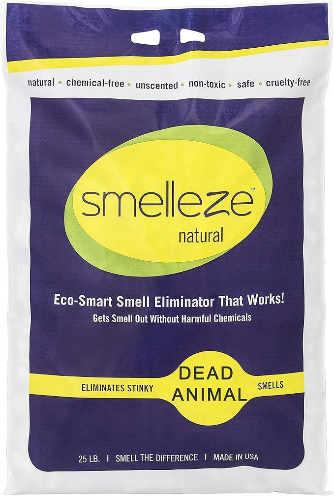 SMELLEZE Dead Animal Odor Eliminator for Strong Odor Removal - Eliminate Dead Rodent & Wildlife Smell - Safe Indoor & Outdoor Use, Natural Odor Remover, Fresh & Effective - Granules, 25 lbs. | Eliminate Dead Rodent & Wildlife Smell - Safe Indoor & Outd...