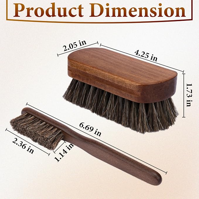 2 PCS Leather Brush Car Detailing, Horse Hair Brush, Car Cleaning Supplies | Car Interior Brush, Carpet Brush for Car Detailing, for Car Accessories Interior, Carpet, Upholstery, Furniture and Shoes