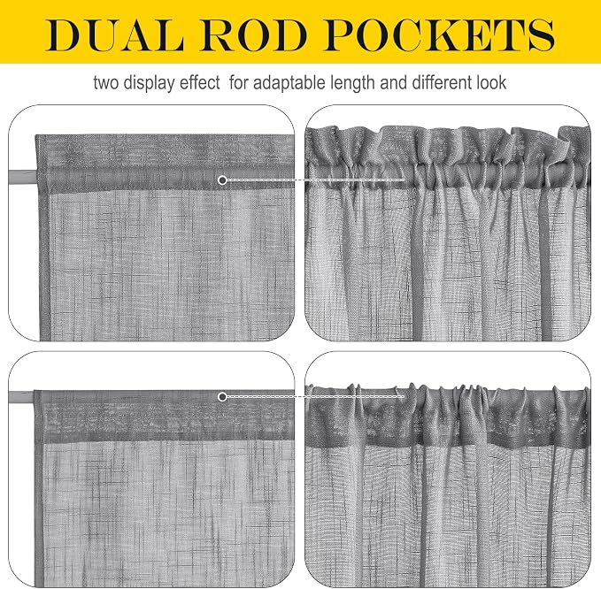 NICETOWN French Door Curtain with Bonus Tieback French Window Cover | Casual Sheer Drapes for Balcony 25 Inches Wide by 72 Inches Long, Front Back Door Shade for Bathroom, 1 PC, Dark Grey