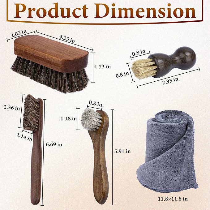 5 PCS Leather Brush Car Detailing, Horse Hair Brush, Car Cleaning Supplies | Car Interior Brush, Carpet Brush for Car Detailing, for Car Accessories Interior, Carpet, Upholstery, Furniture and Shoes