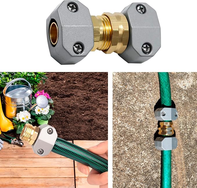LIULO TOOL Garden Hose Repair Kit, 5 Sets Aluminum Alloy Garden Hose End Mender Kit with Zinc Clamp, Male and Female Repair Connector Fittings Fit 3/4 Inch and 5/8 Inch