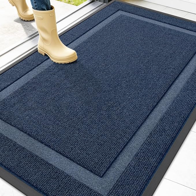 OLANLY Front Door Mat Outside 47x32, All-Season Heavy-Duty Rubber Doormat | Blue, Absorbent, Stain and Fade Resistant, Waterproof Non-Slip Backing, Low-Profile Indoor Outdoor Floor Mat for Entryway