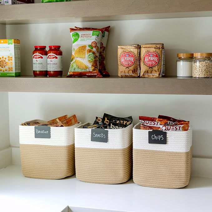 NaturalCozy Storage Cubes 11 Inch Cotton Rope Woven Baskets for Organizing, 3-Pack | Cube Storage Bin | Square Storage Baskets for Shelves Organizer, Classroom, Kids Toy Bins, Closet, Baby Nursery