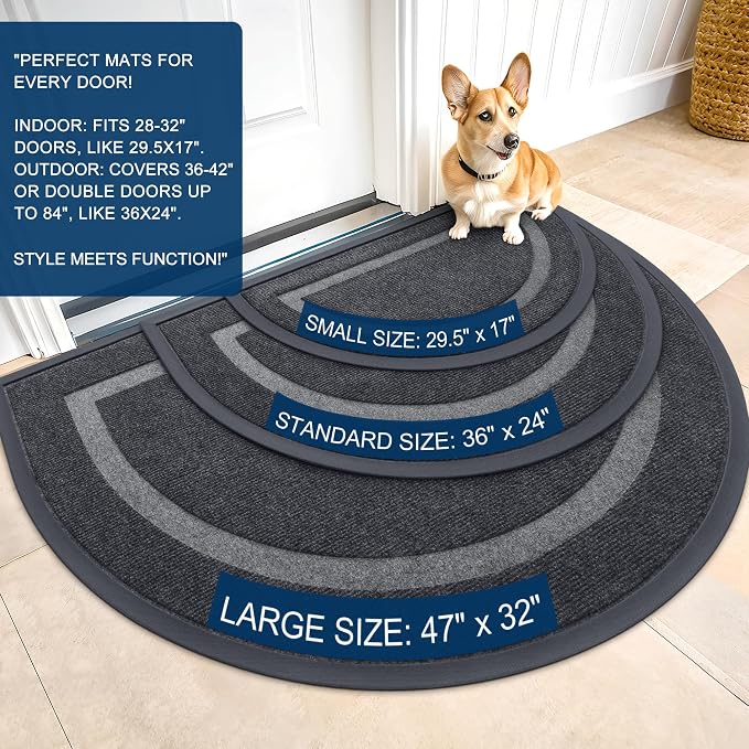 OLANLY Half Circle Front Door Mat Outside 59x23 All-Season Rubber Doormat | Grey, Absorbent, Heavy-Duty, Stain and Fade Resistant, Waterproof Non-Slip Backing, Low-Profile Indoor Outdoor Entryway Mat
