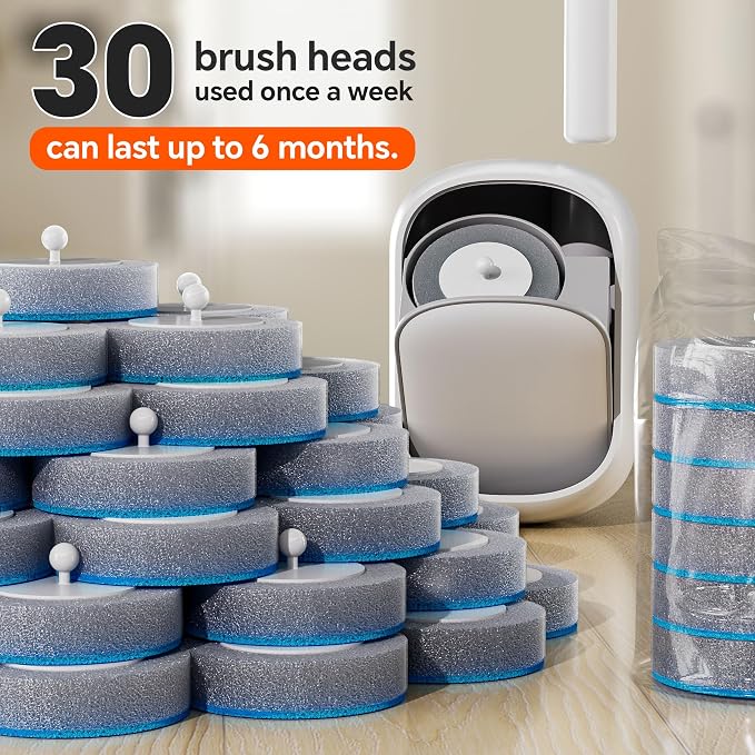 Ctime Disposable Toilet Brush Set with 30 Refills, Wall Mounted Wand Kit | Waterproof with Lid，Hands-Free Lid,New Wand Refills,One-Click Disposal,Pre-Loaded Cleaner,360° Rotating Head
