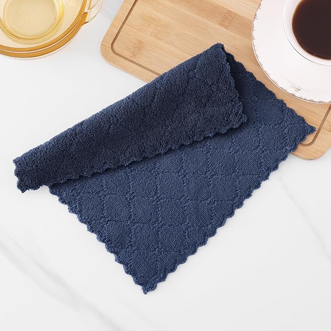 Homaxy 12 Pack Super Soft & Absorbent Dish Cloths, 10" x 10", Navy Blue | Coral Velvet, Nonstick Oil Fast Drying Microfiber Cleaning Cloth, No Lint Household Dishcloths
