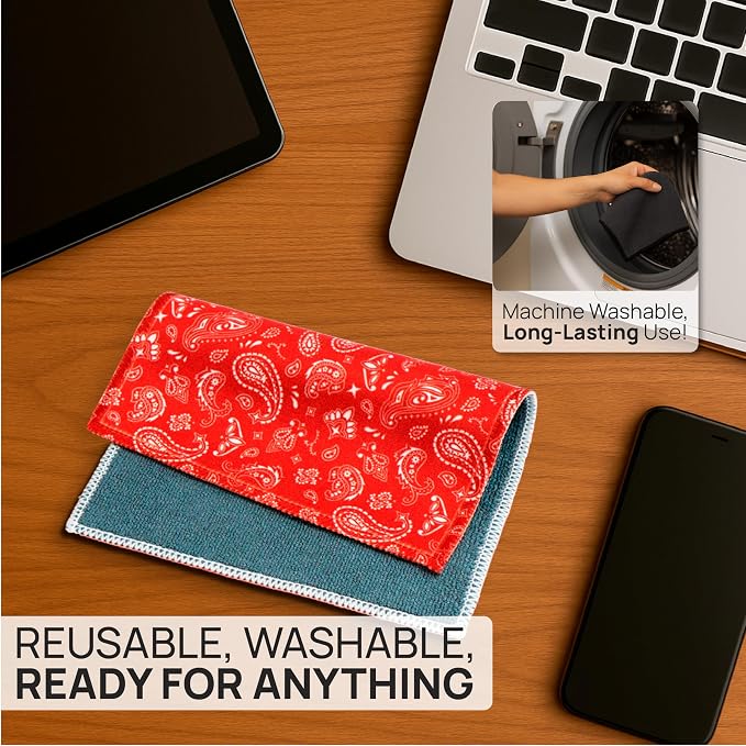 Microfiber Wholesale Quick Cloth Glasses Cleaning Cloth 8x8 Paisley Red | 1-Pack with Case | Double-Sided Lens Cleaner for Eyeglasses, Camera & Screens | Reusable Microfiber Glass Polishing Cloths