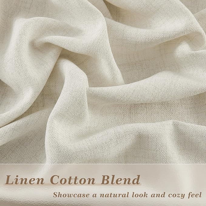 Natural Linen Curtains 126 Inches Long 2 Panels Cream Semi Sheer | for Living Room Bedroom Drapes, Hook Belt, Rod Pocket, Window Curtain, Boho Neutral, Light Filtering Drapes, 126Inch Length