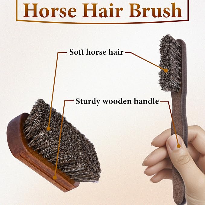 5 PCS Leather Brush Car Detailing, Horse Hair Brush, Car Cleaning Supplies | Car Interior Brush, Carpet Brush for Car Detailing, for Car Accessories Interior, Carpet, Upholstery, Furniture and Shoes